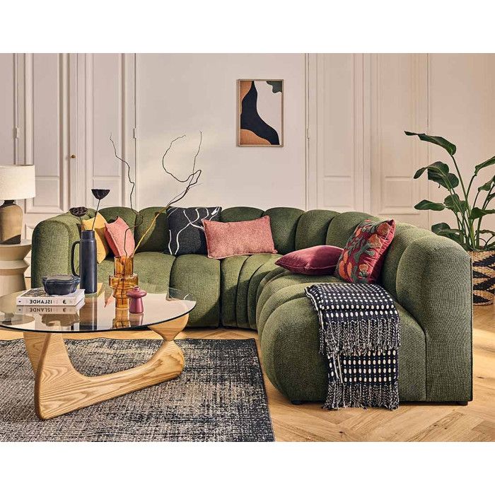 Debbie - canapé modulable dangle droit 4 places avec accoudoir en tissu texturé - Vert Debbie - canapé modulable dangle droit 4 places avec accoudoir en tissu texturé - Vert