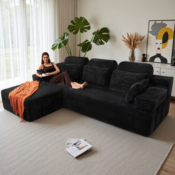 Canapé dangle réversible 267x172x70cm canapé modulairee dossier haute canapé-lit à assise profonde sans assemblage Noir