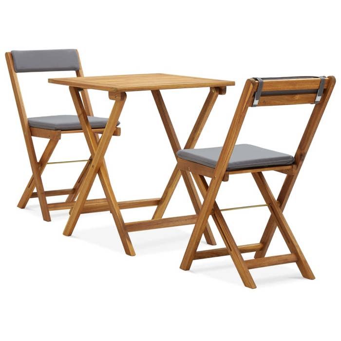 Magnifique Set de bistro pliable 3 pièces - Table et 2 chaises(2 personnes) - et coussins bois acacia solide 60x60x73cm CL4398121