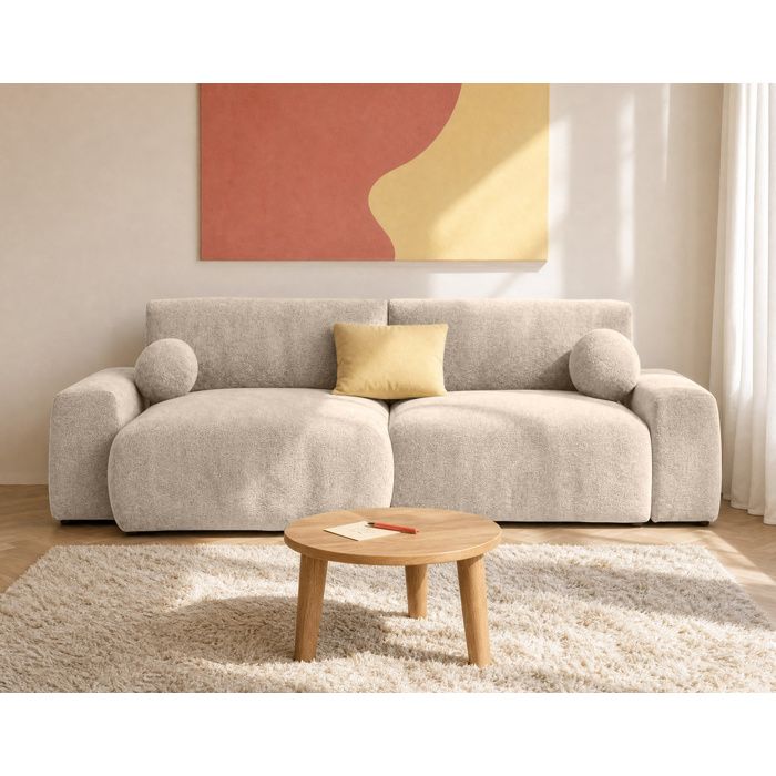 Constance - Canapé dangle réversible 4 places convertible avec coffre en velours relief - Beige