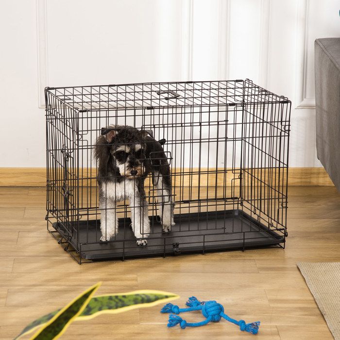 Caisse transport petit chien 76x46x52cm couvercle métal noir voyage et sécurité.
