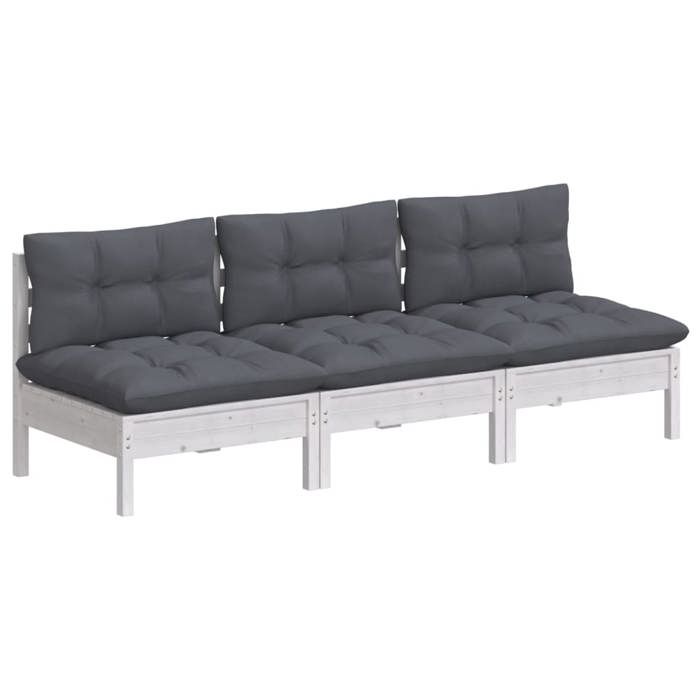 Canapé 3 places - moderne - SOFA TRIPLE de jardin - avec coussins - anthracite Bois de pin CC1025
