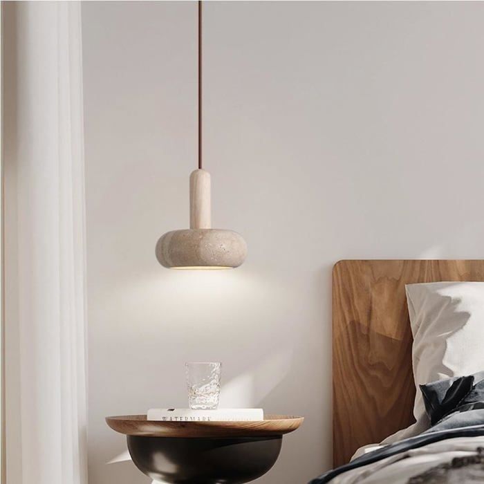 Suspension wabi-sabi - Pierre jaune naturelle - Bois massif - Pour chambre NORVYN
