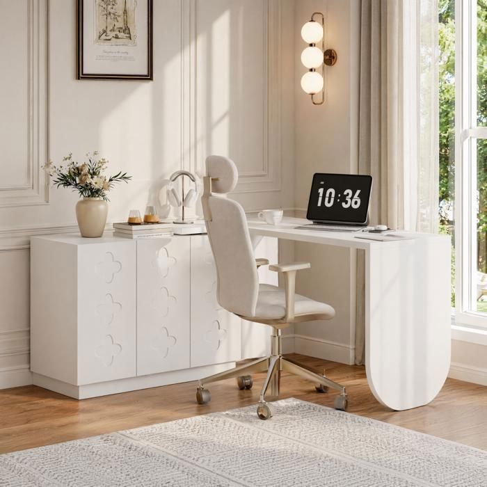 Bureau dangle pivotant en L bureau dordinateur bureau de bureau coiffeuse 110 cm blanc