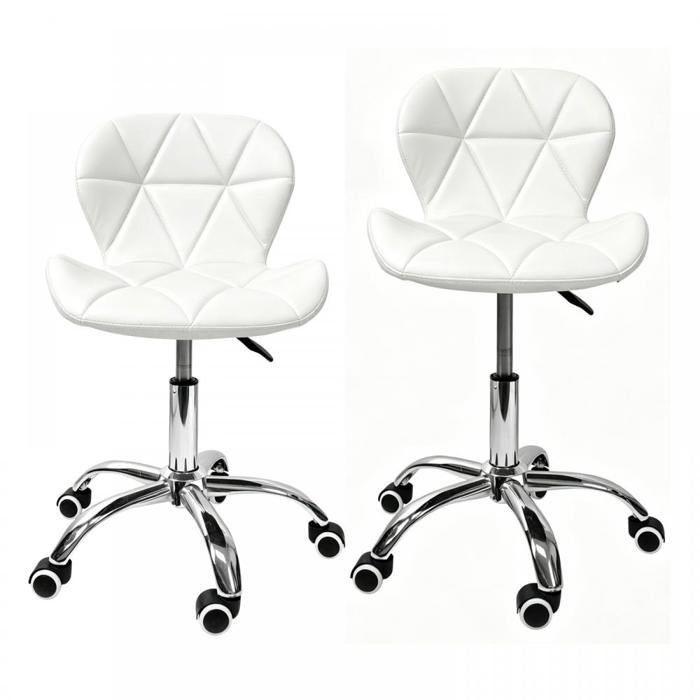 LVHCMFOHM Chaise de Bureau Ergonomique en PU Blanc Lot de 2 Hauteur Réglable 73-88cm Base Métallique avec Roues Design Diamant