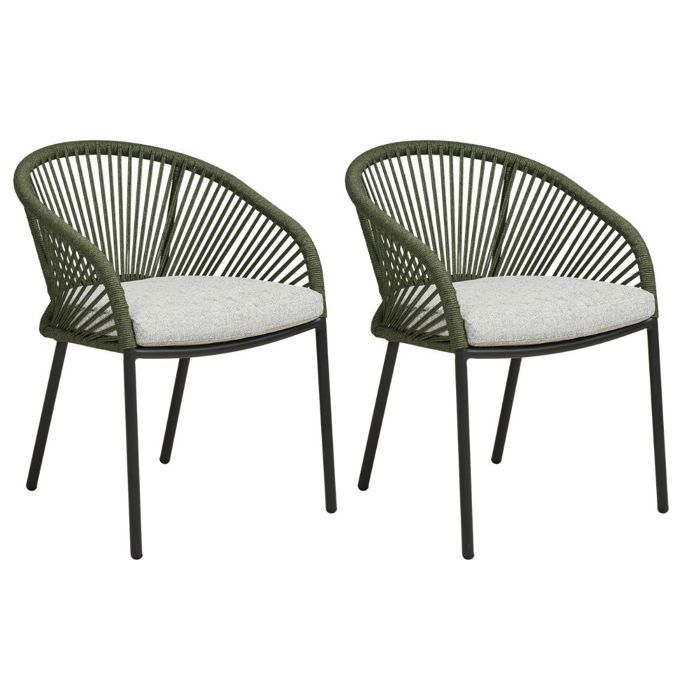 Lot de 2 fauteuils de jardin vert en acier et corde - NOALIA Lot de 2 fauteuils de jardin vert en acier et corde - NOALIA