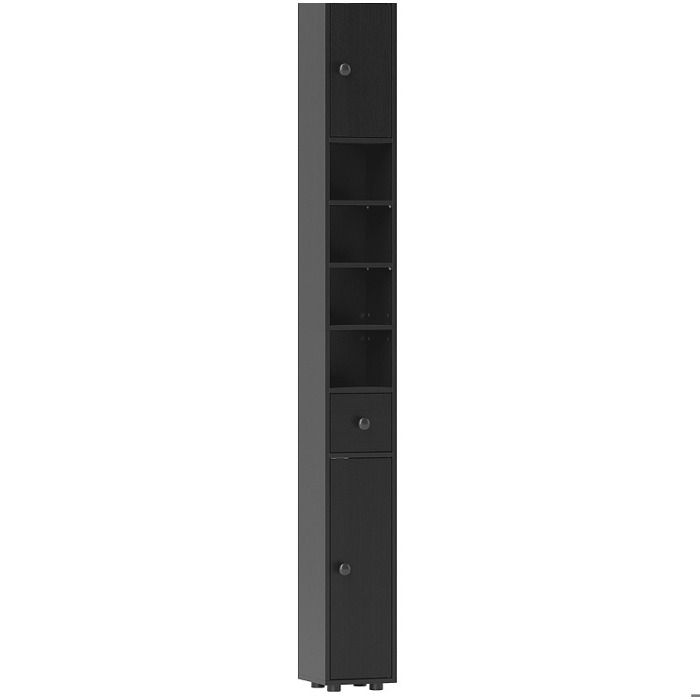 SENVIRO colonne de salle de bain étroite 20 x 20 x 180 cm 2 placards 1 tiroir 4 niches ouvertes noir