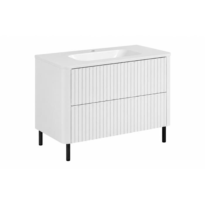 Meuble de salle de bain - Meuble de salle de bain 80 - Blanc - Vasque résine minérale incl. - 2 tiroirs pieds noirs