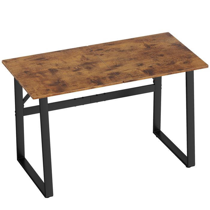 FSX Bureau pour chambre de style industriel avec angles arrondis en bois et acier 120x60x76 cm noir et marron