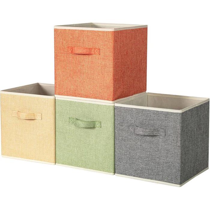 Lot de 4 boîtes de rangement pour cubes de rangement poignées 27 * 27 * 28 cm 4x couleurs arc en ciel 27 X27 X 28 cm