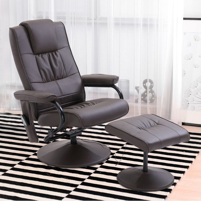 Fauteuil Massant Pivotant Marron Fauteuil Relax Moderne FloraGrace Pour Salon Avec Repose-Pieds 77x84x95cm