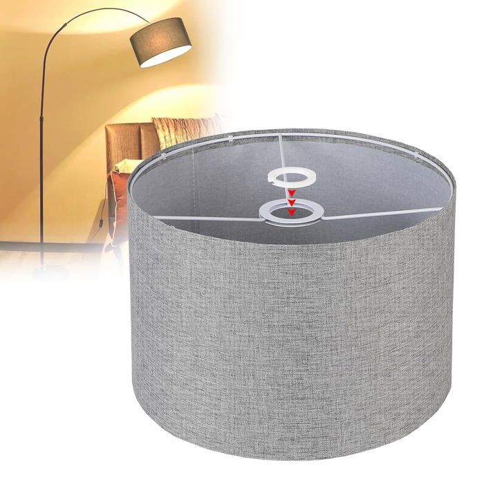 Abat-jour cylindrique en tissu lin gris - Ø30 cm x H20 cm - douille compatible E14 et E27