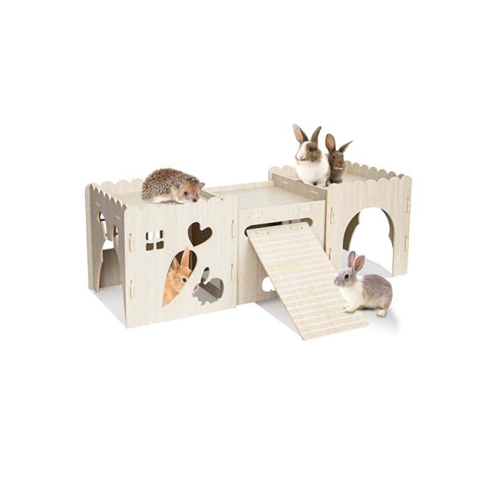 Accessoire de cage - JINZHENHONG - Château en bois - Intérieur - Pour petits rongeurs - Bois épais résistant au rongement