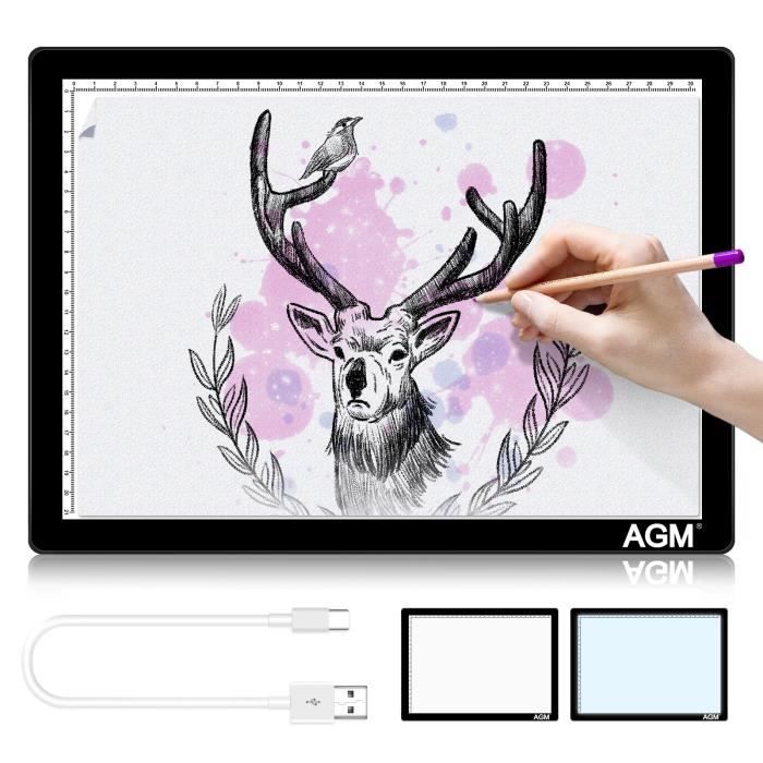 Tableau Lumineux Pour Dessiner A3 Avec Câble USB - Tablette Lumineuse Luminosité Réglable Interrupteur Tactile Plaque Lumineuse Dessin