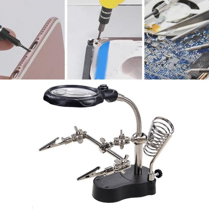 Station De Soudage Troisième Main Avec Loupe - 4 Bras Flexibles - Base Lourde Acier - Pour Soudure PCB