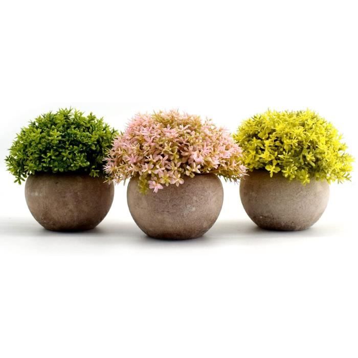 7 Pièces Mini Plantes Artificielles En Pot PRETYZOOM - Décoration Résine Pour Maison De Poupée 4x4.5x3.5cm