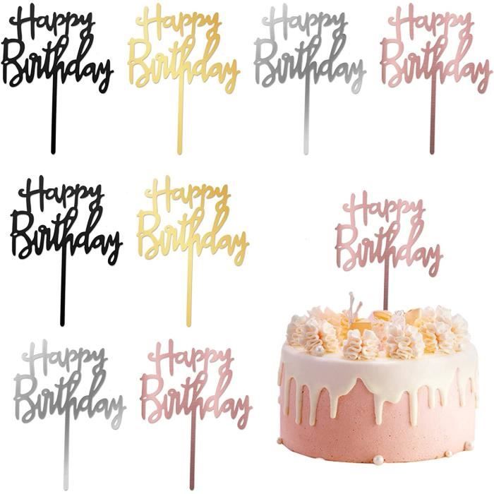 8 Pcs Topper Happy Birthday, Acrylique Paillettes Cupcake Toppers