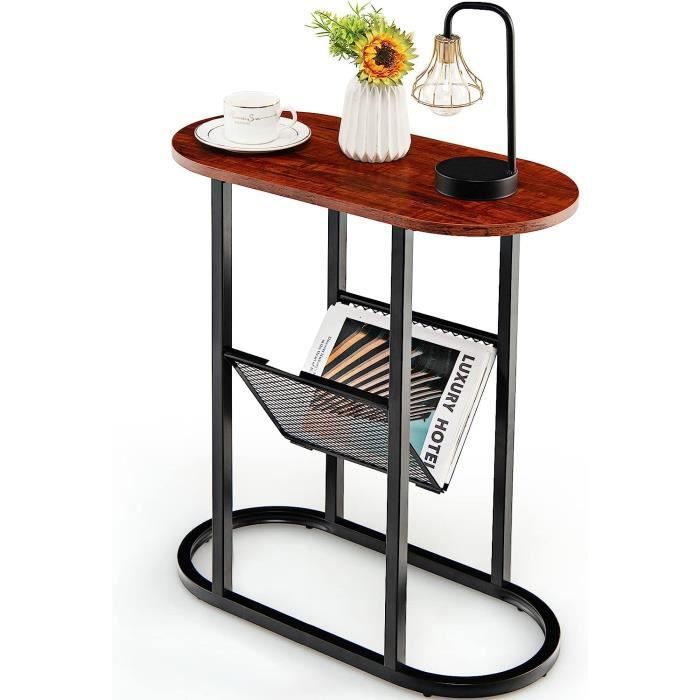 lifezeal table d'appoint bout de canapé, table de chevet 2 niveaux avec étagère grillagée en forme de v, marron rustique et noir