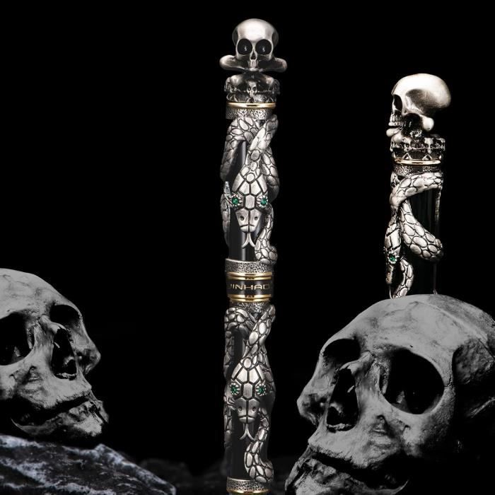 Jinhao Snake Tintenroller – Silberfarben Mit 3D-Schlangenprägung & Kristall-Augen, Inkl. Stifttasche