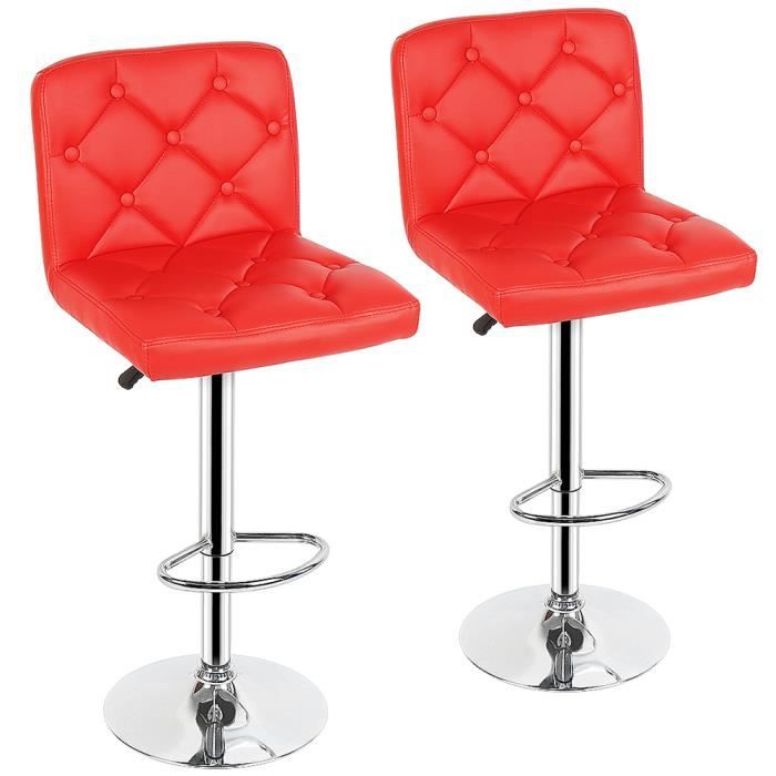 Lot de 2 Chaises de Bar Rouge Ergonomique Hauteur Ajustable 55 75 cm