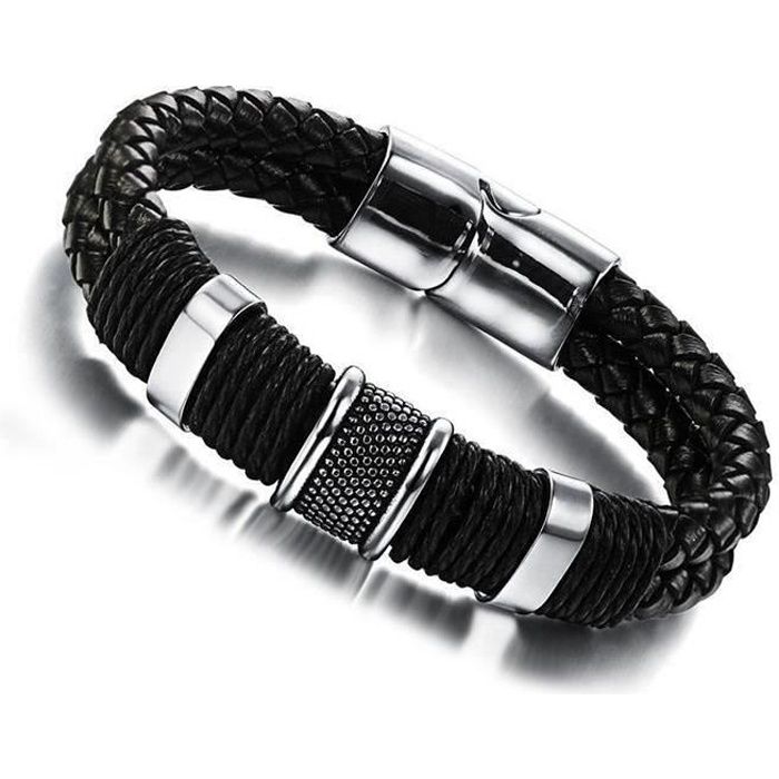 Bracelet Homme tressé tendance - FESTIVUS - Boucle en acier inoxydable - Homme