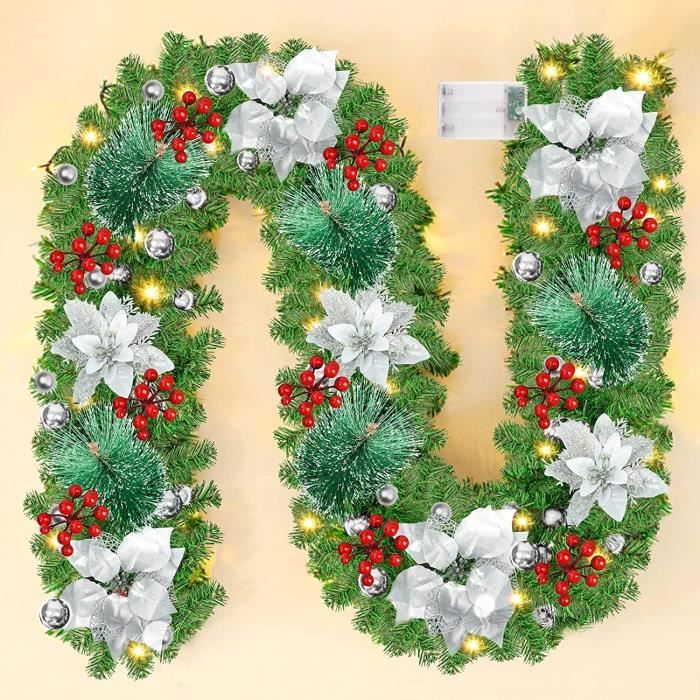 Guirlande De Noël Artificielle Pré-éclairée 9m - Couronne De Flocons Avec 50 Lumières Blanches - Décoration De Fête Intérieur/extérieur