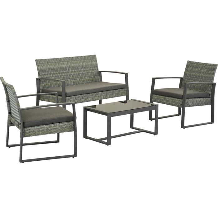 Salon De Jardin En Resine Tressee Tampa Florida Gris Achat