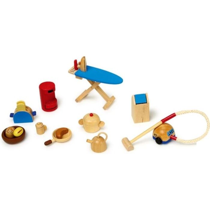 Set Salle de Bain Maison de Poupée - 8 Pièces Échelle 1/12 en Bois