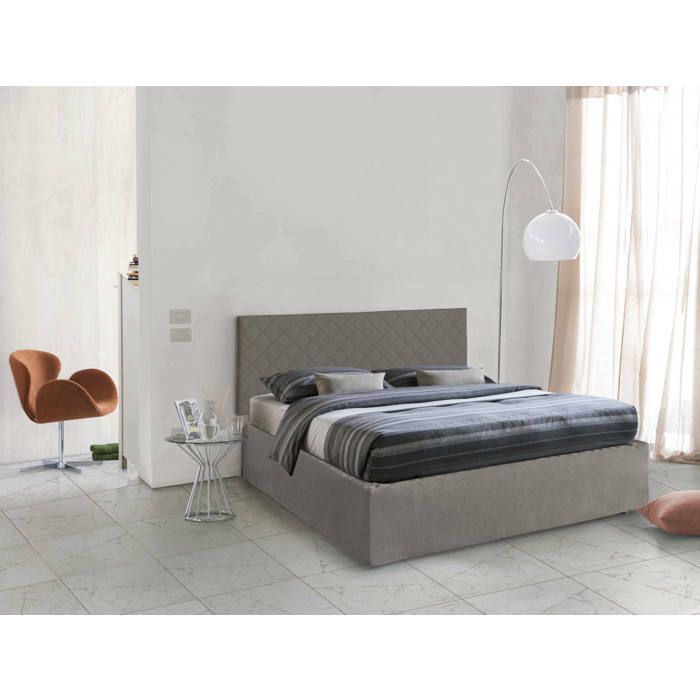 Dmora - Lit double Clementina 170x5h60 cm gris tourterelle Panneau effet bois et Similcuir Dmora - Lit double Clementina 170x5h60 cm gris tourterelle Panneau effet bois et Similcuir