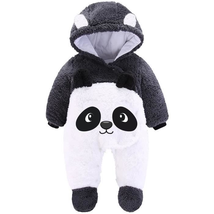 Combinaison Bébé Pyjama Hiver Chaud à Capuche – Barboteuse Flanelle Motif Animal Doux Et Confortable