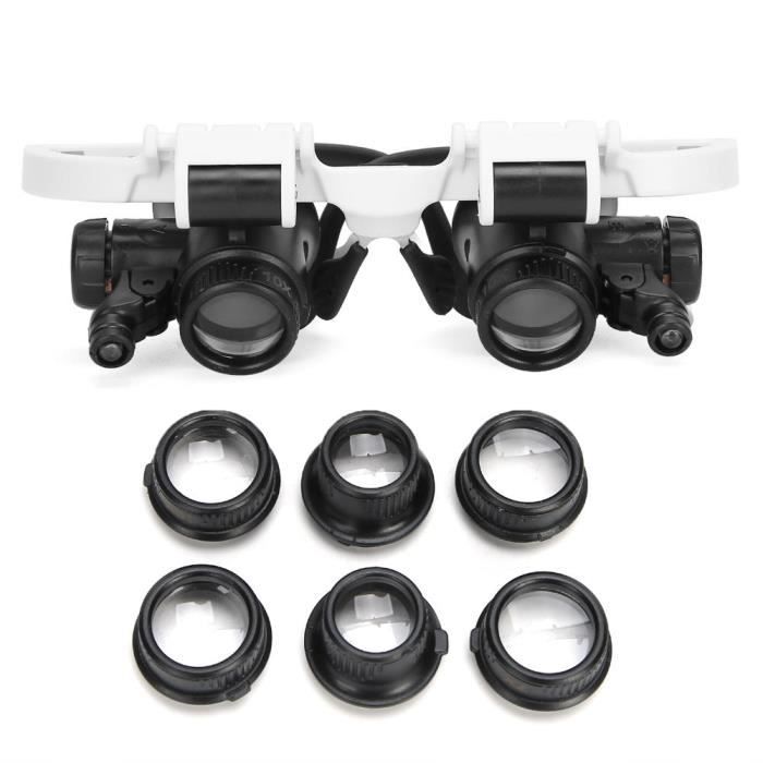 Loupe Lumineuse Montée Sur Tête Réglable - 5 Lentilles Interchangeables - Pour Bijouterie, Lecture & Réparation