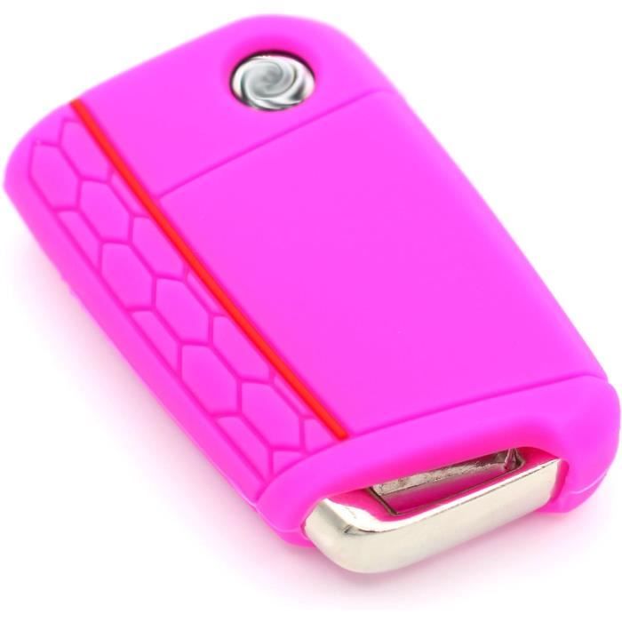 Coque Silicone Clé Voiture 3 Boutons - CoverYourKey Finest-Folia - Rose Fluo - Protection Anti-chocs Smart Dacia Renault
