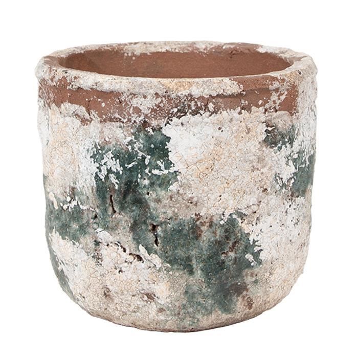 Clayre & Eef Pot De Fleurs Intérieur Céramique 15x14 Cm Vert/Beige - Décoratif Avec Motif Fleurs