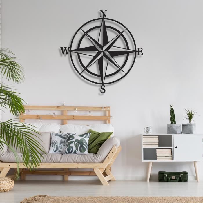 Grande Déco Murale Boussole Viking Noire 28 Cm – Symbole Odin Nordique En Métal, Style Scandinave Pour Salon, Chambre