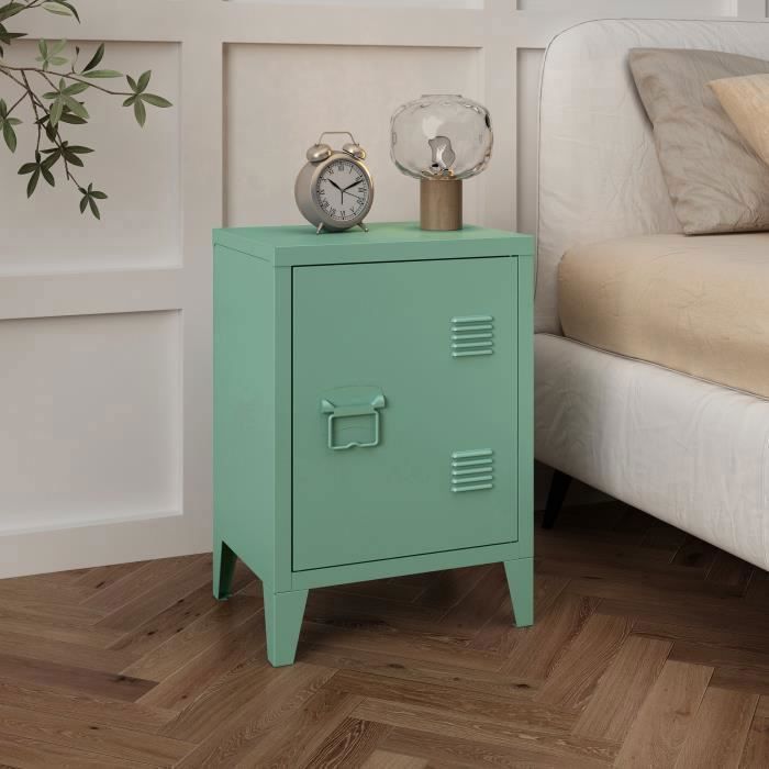 Table de chevet Inari en acier laminé 57 x 40 x 30 cm vert pastel mat Table de chevet Inari en acier laminé 57 x 40 x 30 cm vert pastel mat