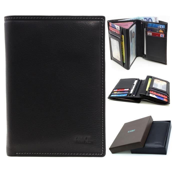 Portefeuille HOMME en Cuir Premium Haute Qualité Noir Cdiscount