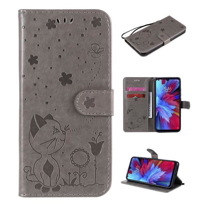 Etui a rabat PU Cuir pour Huawei Y7 Prime 2018 Nova 2 Lite Y7 2018 Mignon Chat Housse Flip Couleur unie Stand Pochette Gris Cdiscount Telephonie