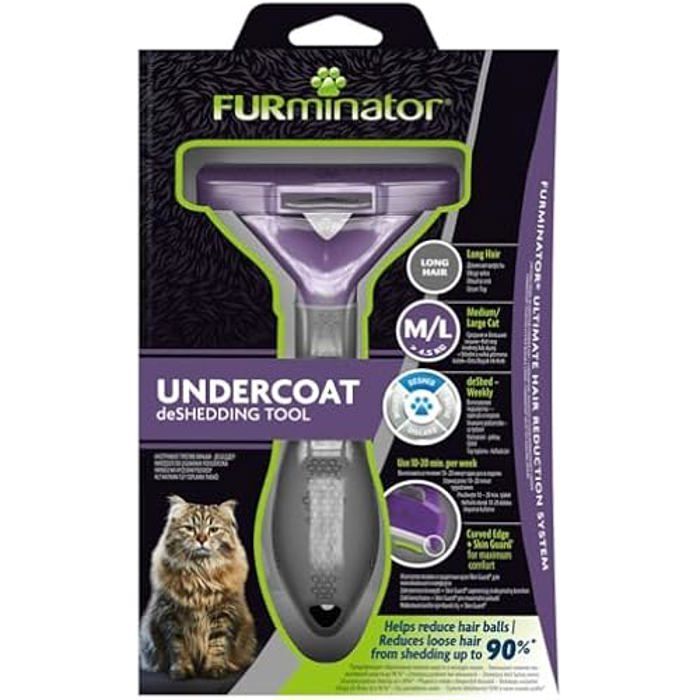 Brosse pour chats à poil long - Furminator - Taille M/L - Réduit la perte de poils - Acier inoxydable