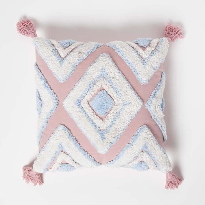 Coussin Ikat tufté rose et bleu en coton - HOMESCAPES - 45 x 45 cm - Déhoussable - Salon - Contemporain - Design Coussin Ikat tufté rose et bleu en coton - HOMESCAPES - 45 x 45 cm - Déhoussable - Salon - Contemporain - Design