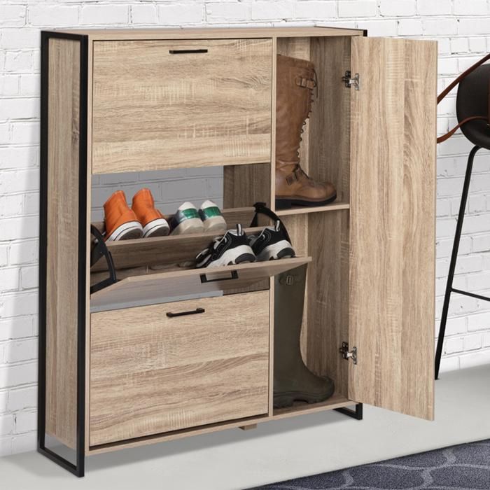 Meuble à Chaussures 20 Paires LUIS 4 Portes Dont 1 Placard Design Industriel 81990599 Meuble à Chaussures 20 Paires LUIS 4 Portes Dont 1 Placard Design Industriel 81990599