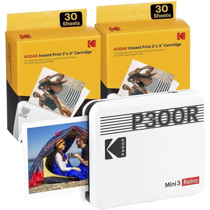 Kodak Mini 3 Retro White, Imprimante Photo Portable, Impression Rapide, Photos HD, 54 x 86 mmn Bluetooth, Compatible iOS et Android