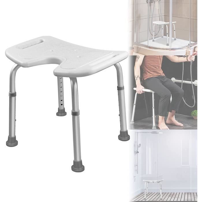 Tabouret de douche - LARS360 - Forme U - Hauteur réglable 37–51 cm - Antidérapant - Support 120 kg