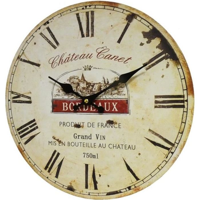 Horloge Murale Pendule Ronde de Cuisine ou Salon en Bois et Papier Chateau  Canet Bordeaux 4x34x34cm - Cdiscount Maison