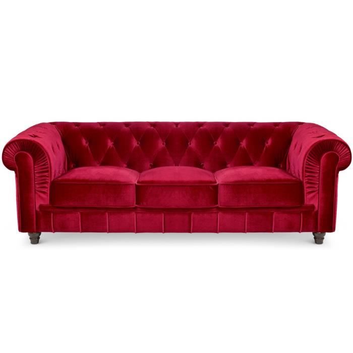 grand canapé 3 places chesterfield velours rouge
