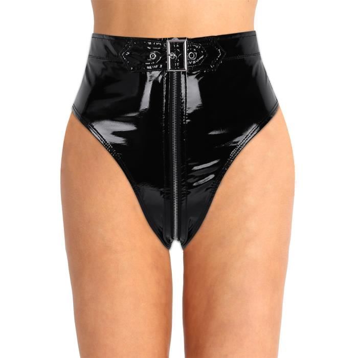 Femmes PVC High Cut Slips Strappy Bikini Booty Shorts Taille Basse Mini Sous-vêtements