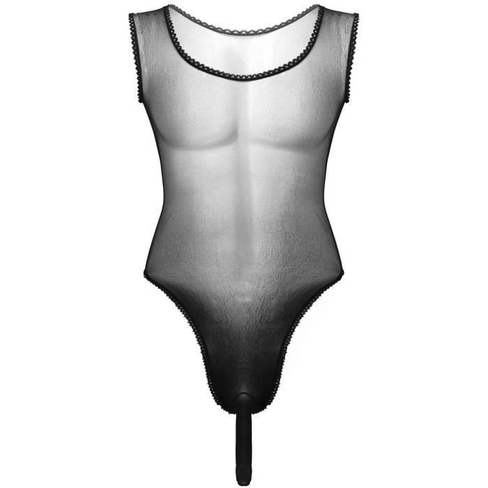 IEFIEL Homme Body String Transparent Combinaison sous-Vêtement Col U Dos Nu Jockstrap Bodysuit Slip de Bain Homme Stretch Jumpsuits Underwear M-XL