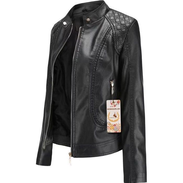 Veste pu cuir Femme uni Blouson Femmes moto Fit Grande V Tements