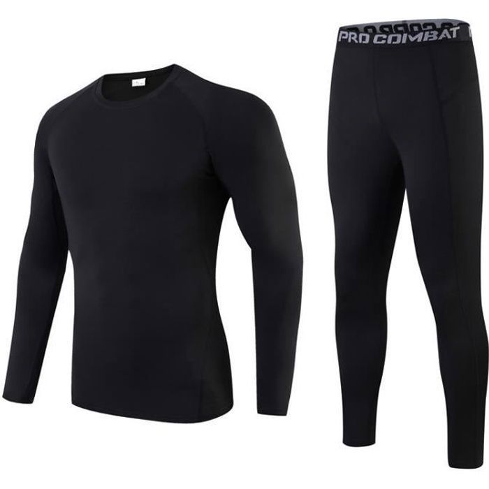 Ensemble de sous-vêtements Thermiques Homme Baselayer, Haut Maillot de  Corps et Pantalon Bas Hiver Ski Sport Noir