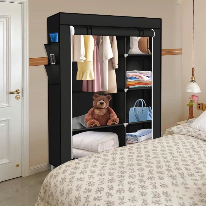 OHMG PENDERIE SOUPLE - Armoire / 5 compartiments tissu étanche - Noir - Meuble de chambre