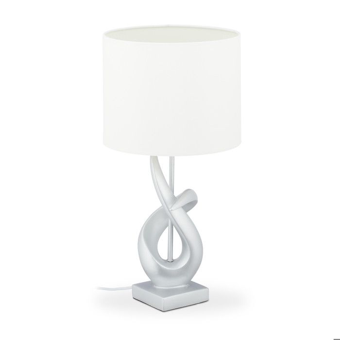 Relaxdays Lampe de table moderne design élégant avec abat-jour E27 de designer HxD 47 x 25 cm argent-blanc